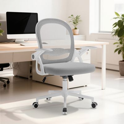 Chaise de Bureau, Fauteuil de Bureau avec Accoudoirs Rabattables,Siège Bureau avec Dossier Moyen, Maille Respirante,Rattantree