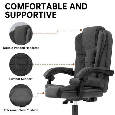 Chaise de Bureau, Fauteuil de Bureau avec grand siège, Appui-Tête et Soutien Lombaire Réglables, Hauteur Réglable,Rattantree
