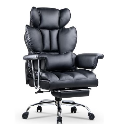 Chaise de Bureau, Fauteuil de Bureau avec Repose-Pieds Rétractable en Cuir PU, Dossier Haut réglable, Rattantree