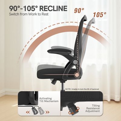 Chaise de Bureau, Fauteuil de Bureau Ergonomique, Accoudoir Réglable et Soutien Lombaire Réglables, Hauteur Réglable, Rattantree