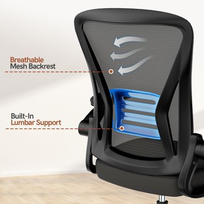Chaise de Bureau, Fauteuil de Bureau Ergonomique, Accoudoir Réglable et Soutien Lombaire Réglables, Hauteur Réglable, Rattantree
