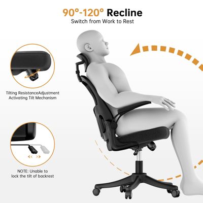 Chaise de Bureau, Fauteuil de Bureau Ergonomique, Appui-Tête et Soutien Lombaire Réglables, Hauteur Réglable, Rattantree