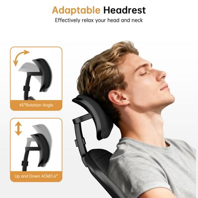 Chaise de Bureau, Fauteuil de Bureau Ergonomique, Appui-Tête et Soutien Lombaire Réglables, Hauteur Réglable, Rattantree