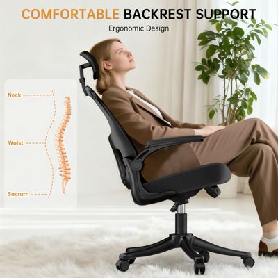 Chaise de Bureau, Fauteuil de Bureau Ergonomique, Appui-Tête et Soutien Lombaire Réglables, Hauteur Réglable, Rattantree