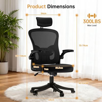 Chaise de Bureau, Fauteuil de Bureau Ergonomique, Appui-Tête et Soutien Lombaire Réglables, Hauteur Réglable, Rattantree
