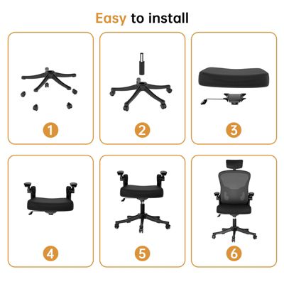Chaise de Bureau, Fauteuil de Bureau Ergonomique, Appui-Tête et Soutien Lombaire Réglables, Hauteur Réglable, Rattantree