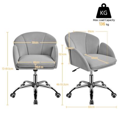 Chaise De Bureau En Velours Gris BAKAJI - Fauteuil Pivotant Rembourré Avec Roulettes - Hauteur Ajustable 95-105 Cm