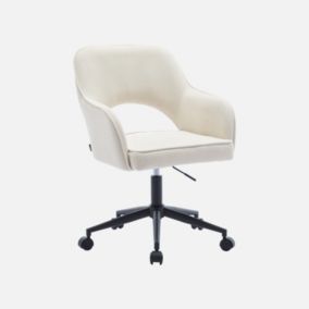 Chaise de bureau à roulettes velours côtelé blanc cassé. L 60 x P 62 x H 89 / 99cm