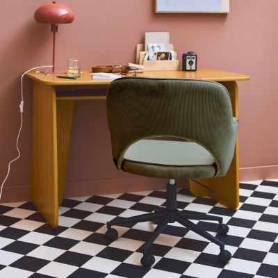 Chaise de bureau à roulettes velours côtelé kaki. L 60 x P 62 x H 89 / 99cm