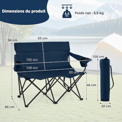 SONGMICS Chaise Camping Pliante, avec Assise Confortable en Éponge, Porte-gobelet, Structure Solide, Charge Max. de 250 kg, Chaise Pique-Nique pour l'Extérieur, Gris et Noir