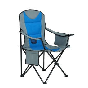 Chaise de Camping confortable FOTYN avec porte-gobelet et sac isotherme en Gris avec bleu