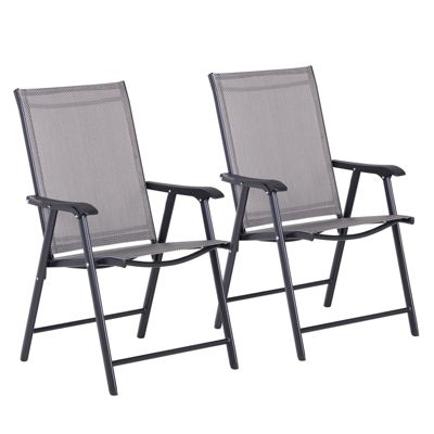 Chaise de camping Outsunny, 2 pièces, pliables, métal, gris