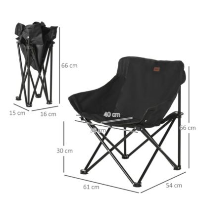 Chaise de camping pliable avec sac de transport et pochette de rangement acier oxford noir