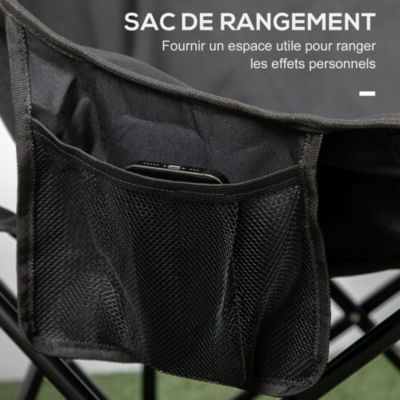 Chaise de camping pliable avec sac de transport et pochette de rangement acier oxford noir