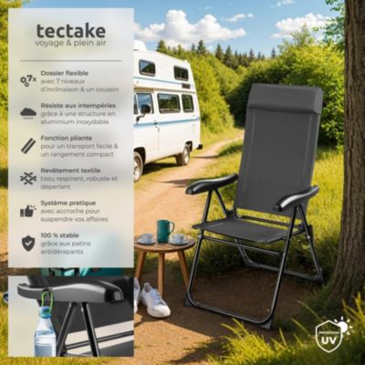 Chaise de camping pliable en aluminium avec appui-tête et dossier réglable