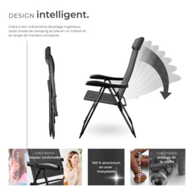 Chaise de camping pliable en aluminium avec appui-tête et dossier réglable