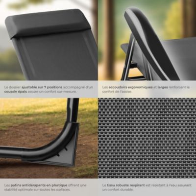 Chaise de camping pliable en aluminium avec appui-tête et dossier réglable