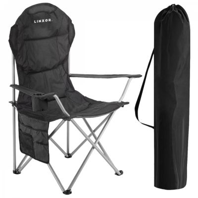 Chaise de camping pliable, siège de plage, de pêche portable avec sac de transport - Noir - Linxor