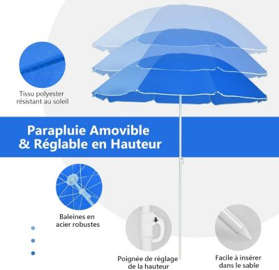 Chaise de Camping Pliante 2 Places avec Parasol Fauteuil Camping Extérieur avec Poche Porte gobelets&Sac de Transport