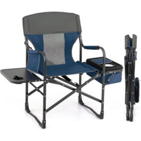 Chaise de Camping Pliante avec Table Latérale & Sac Isotherme Chaise de Réalisateur Portable