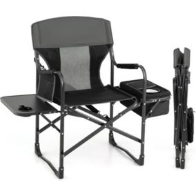 Chaise de Camping Pliante avec Table Latérale & Sac Isotherme Chaise de Réalisateur Portable