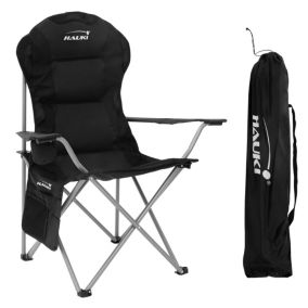 Chaise de camping pliante noir avec porte-boisson et sac de transport 150 kg