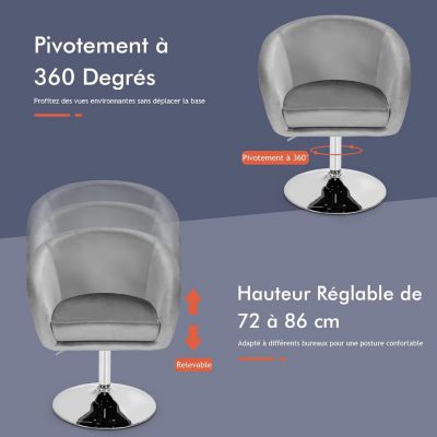 Chaise de Coiffeuse en Velours Tabouret de Bar Réglable en Hauteur 13CM avec Dossier Rond Base en Métal Gris