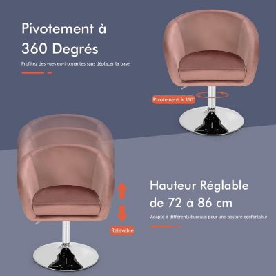 Chaise de Coiffeuse en Velours Tabouret de Bar Réglable en Hauteur 13CM avec Dossier Rond Base en Métal Rose