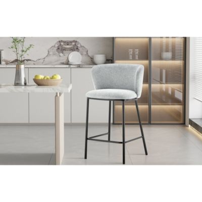 Chaise de comptoir ARTHUS  Tissu gris clair  Design moderne H88,5 cm