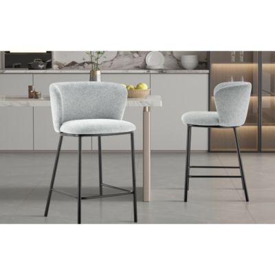 Chaise de comptoir ARTHUS  Tissu gris clair  Design moderne H88,5 cm