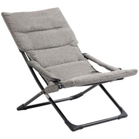 Chaise de jardin camping pliable - épais coussin amovible inclus - accoudoirs rembourrés - acier noir tissu gris