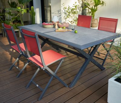 Chaise de jardin en aluminium Proloisirs Thema graphite et rouge