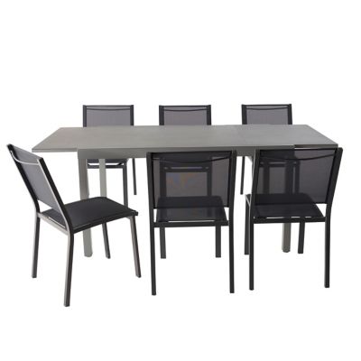 Chaise de jardin GoodHome Batz en aluminium et polyester - Coloris noir ébène - Hauteur 86 cm