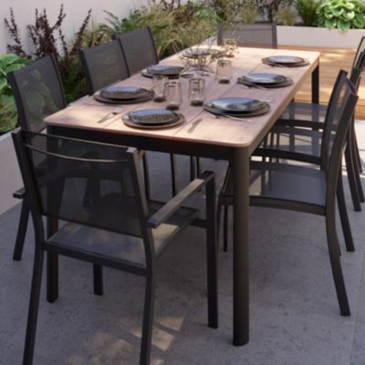 Chaise de jardin GoodHome Batz en aluminium et polyester - Coloris noir ébène - Hauteur 86 cm