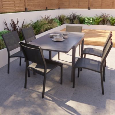Chaise de jardin GoodHome Batz en aluminium et polyester - Coloris noir ébène - Hauteur 86 cm