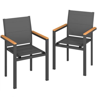 Chaise de jardin lot de 2, empilable, assise et dossier rembourrés - aluminium - 56x55x85cm - gris foncé