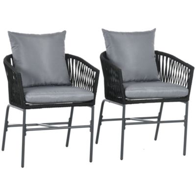 Chaise de jardin Outsunny, 2 pièces, avec coussin, métal, style boho, noir, pour jardin