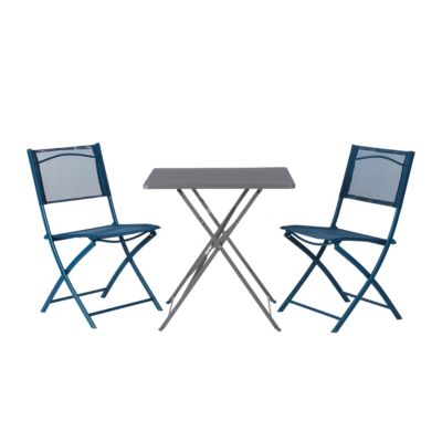 Chaise de jardin pliante GoodHome Saba en polyester et acier - Coloris bleu abysse - Hauteur 84,5 cm