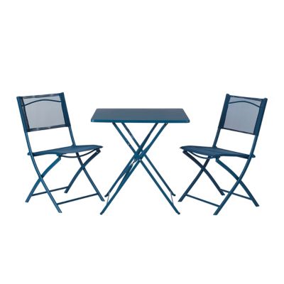 Chaise de jardin pliante GoodHome Saba en polyester et acier - Coloris bleu abysse - Hauteur 84,5 cm