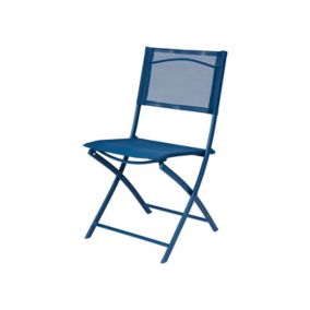 Chaise de jardin pliante GoodHome Saba en polyester et acier - Coloris bleu abysse - Hauteur 84,5 cm