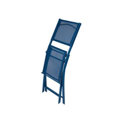 Chaise de jardin pliante GoodHome Saba en polyester et acier - Coloris bleu abysse - Hauteur 84,5 cm