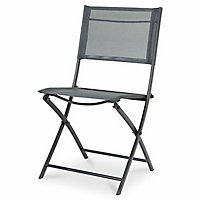 Chaise de jardin pliante GoodHome Saba en polyester et acier - Coloris gris - Hauteur 84,5 cm