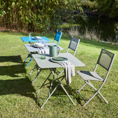 Chaise de jardin pliante GoodHome Saba en polyester et acier - Coloris vert kaki - Hauteur 84,5 cm