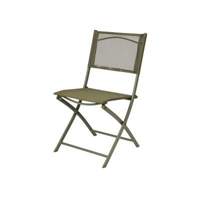 Chaise de jardin pliante GoodHome Saba en polyester et acier - Coloris vert kaki - Hauteur 84,5 cm