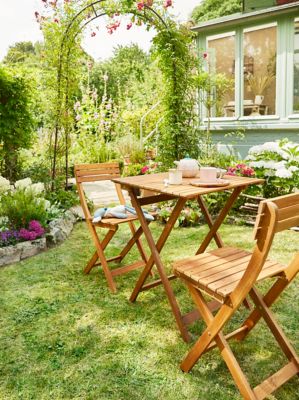 Chaise de jardin pliante GoodHome Virginia en bois d'acacia - Coloris acacia - Hauteur 79 cm (lot de 2)