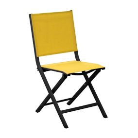 Chaise de jardin pliante Proloisirs Thema en aluminium - Coloris châssis graphite, toile moutarde - Hauteur 90 cm
