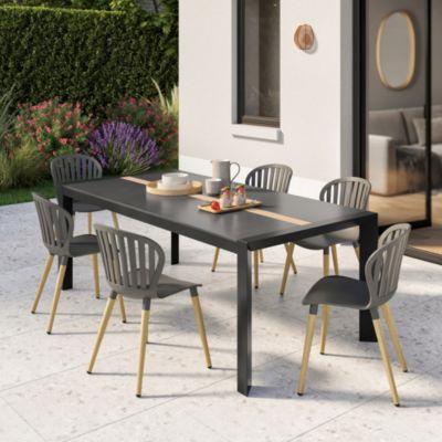 Chaise de jardin VAO en résine gris anthracite et piétement en aluminium imitation bois