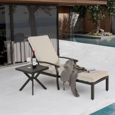 Chaise De Patio Jardin Aluminium Inclinable Coussin Beige Blackcolors
