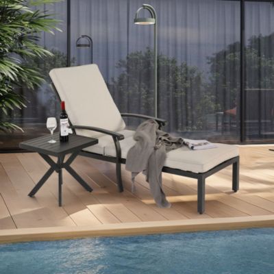 Chaise De Patio Jardin Aluminium Inclinable Coussin Beige Blackcolors