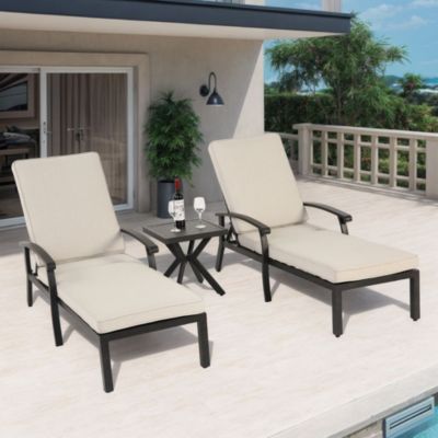 Chaise De Patio Jardin Aluminium Inclinable Coussin Beige Blackcolors